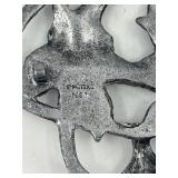 Antique Pewter Bowl with Floral Enamel Inlay and Pewter Metzke Candle topper