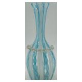 Murano Latticino Art Glass Vase with Blue and White Swirl Design