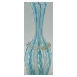 Murano Latticino Art Glass Vase with Blue and White Swirl Design