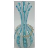 Murano Latticino Art Glass Vase with Blue and White Swirl Design