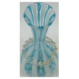 Murano Latticino Art Glass Vase with Blue and White Swirl Design