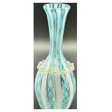 Murano Latticino Art Glass Vase with Blue and White Swirl Design