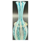 Murano Latticino Art Glass Vase with Blue and White Swirl Design