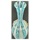Murano Latticino Art Glass Vase with Blue and White Swirl Design