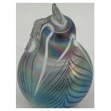 Iridescent Artisan Art Glass Pear with Leaf Motif Paperweight