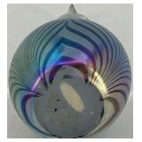 Iridescent Artisan Art Glass Pear with Leaf Motif Paperweight