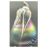 Iridescent Artisan Art Glass Pear with Leaf Motif Paperweight