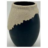 Unique Artisan Ceramic Vase with Intricate Lace Design