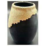 Unique Artisan Ceramic Vase with Intricate Lace Design
