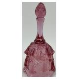 Set of 3 Fenton Cranberry Glass Bells with Heart and Floral Designs