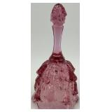 Set of 3 Fenton Cranberry Glass Bells with Heart and Floral Designs