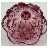 Set of 3 Fenton Cranberry Glass Bells with Heart and Floral Designs