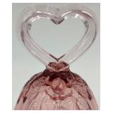 Set of 3 Fenton Cranberry Glass Bells with Heart and Floral Designs