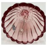 Set of 3 Fenton Cranberry Glass Bells with Heart and Floral Designs