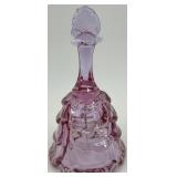 Set of 3 Fenton Cranberry Glass Bells with Heart and Floral Designs