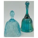 Set of 2 Fenton Glass Bells - Blue and Iridescent Designs
