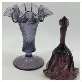 Fenton Art Glass Vase and Bell in Amethyst purple