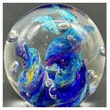 Handcrafted Glass Paperweight with Blue Fish Design