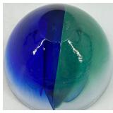 Art Glass Bowl with Blue and Green Swirl Design, signed by artist