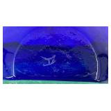 Art Glass Bowl with Blue and Green Swirl Design, signed by artist