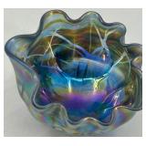 Iridescent Artisan Art Glass Bowl with Ruffled Edge