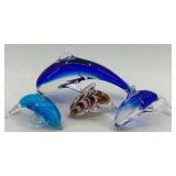 Set of 4 Blown Glass Dolphin Sculptures