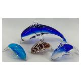 Set of 4 Blown Glass Dolphin Sculptures