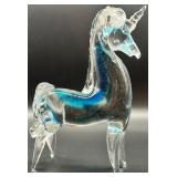 Majestic Blue and Clear Art Glass Unicorn Figurine