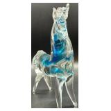 Majestic Blue and Clear Art Glass Unicorn Figurine
