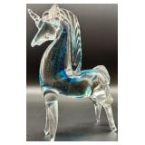 Majestic Blue and Clear Art Glass Unicorn Figurine