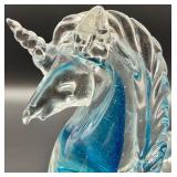 Majestic Blue and Clear Art Glass Unicorn Figurine