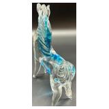 Majestic Blue and Clear Art Glass Unicorn Figurine