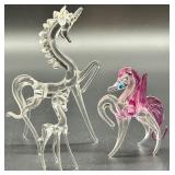 Set of 3 Glass Artisan Miniature Figures - Unicorn and Horse Figurines