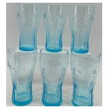 Set of 6 Coca-Cola Embossed Blue Glass Tumblers