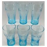 Set of 6 Coca-Cola Embossed Blue Glass Tumblers