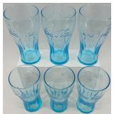 Set of 6 Coca-Cola Embossed Blue Glass Tumblers