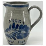 Handcrafted Anoka Stoneware Water Pitcher Est. 1844 with Blue Floral Design