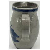 Handcrafted Anoka Stoneware Water Pitcher Est. 1844 with Blue Floral Design
