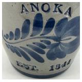 Handcrafted Anoka Stoneware Water Pitcher Est. 1844 with Blue Floral Design