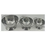 Miniature set of 3 Stainless Steel Colanders and Ceramic Mixing Bowl with Utensils