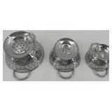 Miniature set of 3 Stainless Steel Colanders and Ceramic Mixing Bowl with Utensils