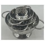 Miniature set of 3 Stainless Steel Colanders and Ceramic Mixing Bowl with Utensils