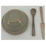 Miniature set of 3 Stainless Steel Colanders and Ceramic Mixing Bowl with Utensils