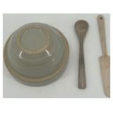 Miniature set of 3 Stainless Steel Colanders and Ceramic Mixing Bowl with Utensils