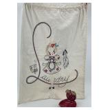 Vintage Laundry Bag and Anthropomorphic Strawberry ceramic dish