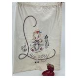 Vintage Laundry Bag and Anthropomorphic Strawberry ceramic dish