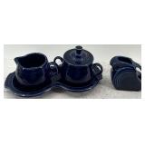Fiestaware Cobalt Blue Ceramic Tableware Set with Creamer, Sugar Bowl, Tray and small Pitcher