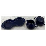 Fiestaware Cobalt Blue Ceramic Tableware Set with Creamer, Sugar Bowl, Tray and small Pitcher