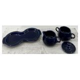 Fiestaware Cobalt Blue Ceramic Tableware Set with Creamer, Sugar Bowl, Tray and small Pitcher