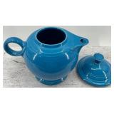 Vintage Fiestaware Blue Ceramic Teapot with Lid